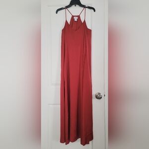 Nicole Miller New York Rust Satin Maxi Slip Dress w/ Pockets Small